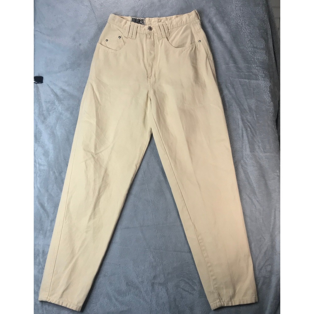 Forenza Vintage Pants Womens 10 High Rise Tapered Leg Cotton Twill Cream Tan